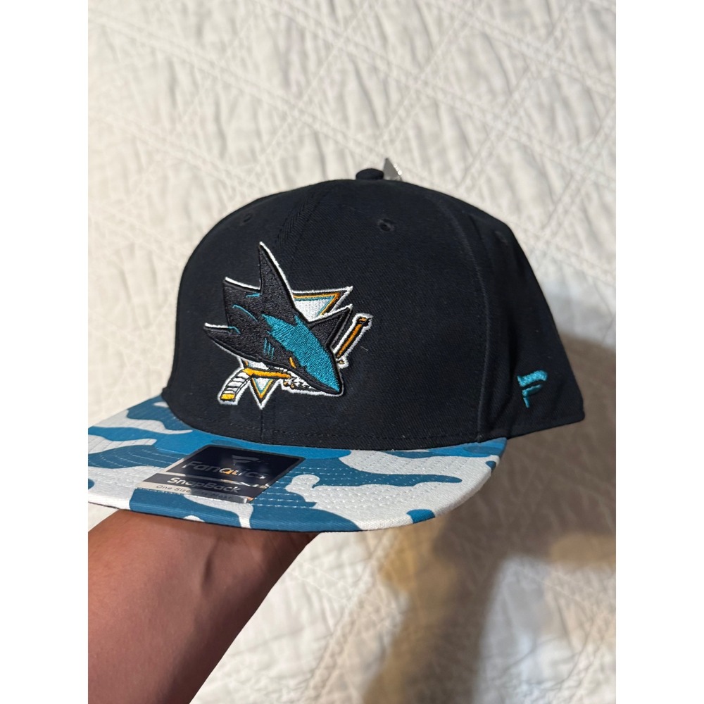 San Jose Sharks Fanatics NHL Snapback Hat Black Blue Camo Brim Cap Mens OSFM